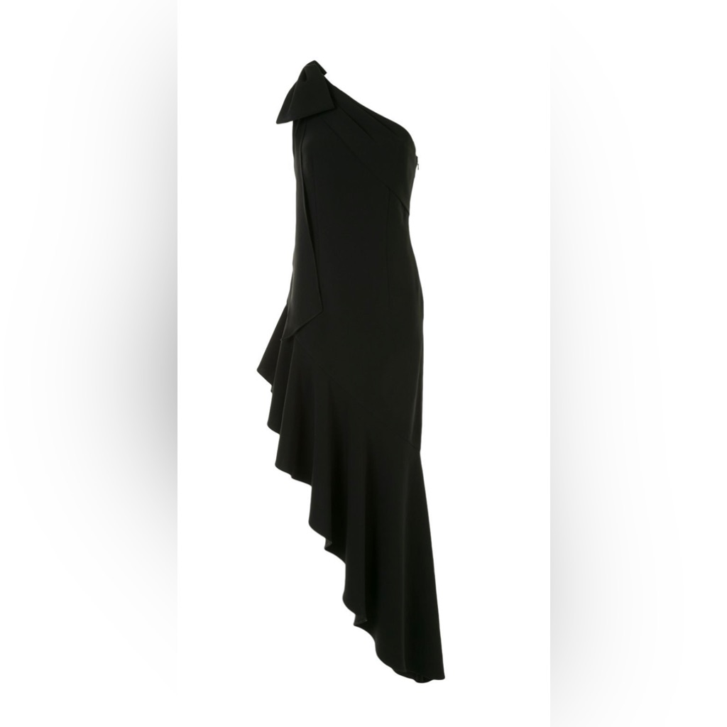 Marchesa Notte Asymmetrical Black One-Shoulder Gown